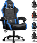GTPLAYER Gaming Chair, Video Game Chairs Racing Style PC Game Chairs 350lbs for Adults - Padded High Back Ergonomic Reclining Silla Gamer, Linkage Armrest, Blue