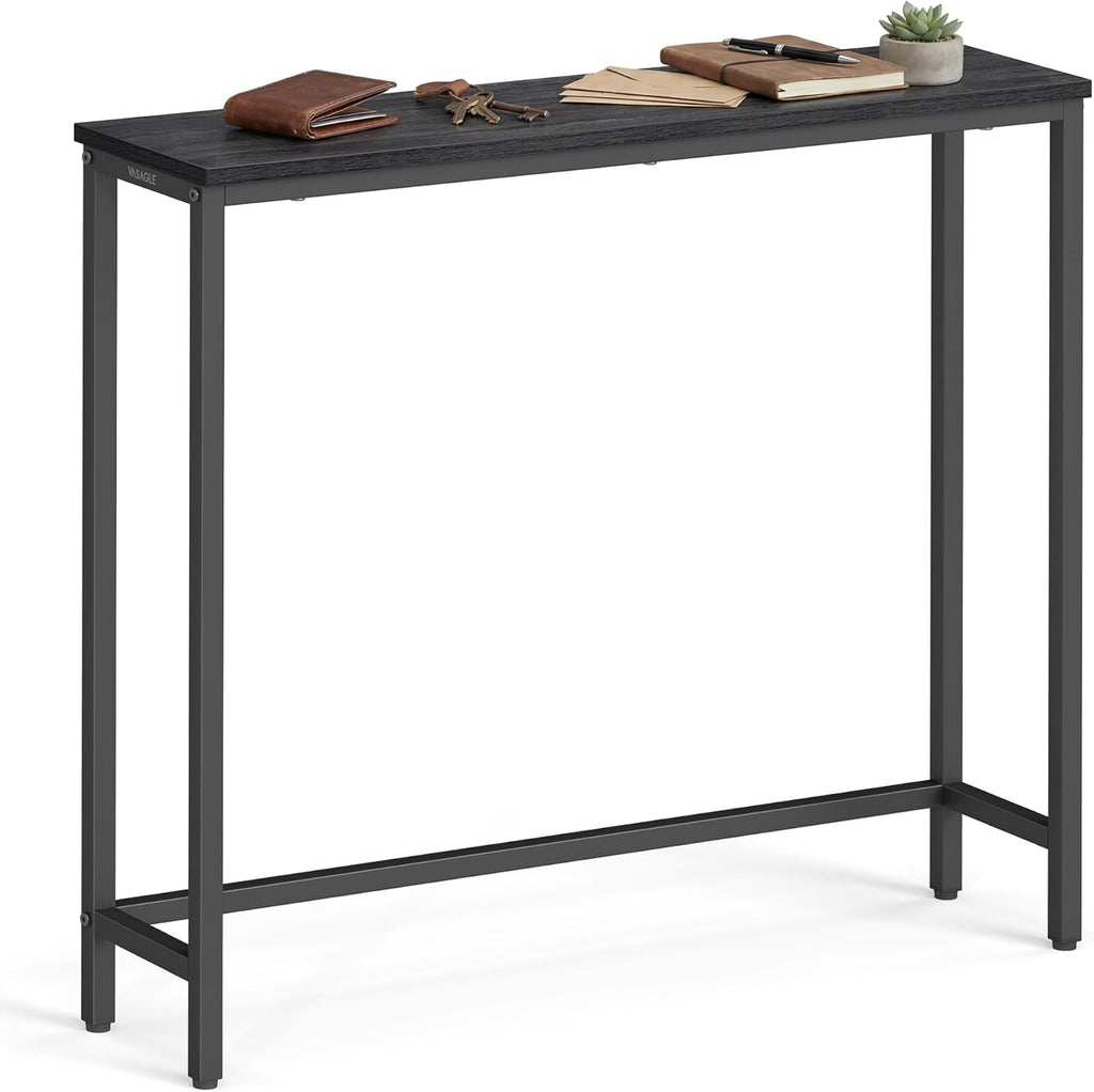 VASAGLE BARNET Collection - Console Table, Thin Narrow Entryway Doorway Table, One Piece Top, for Hallway Bedroom, Steel Frame, Modern, 1 Tier, Charcoal Gray and Ink Black ULNT035BA01S