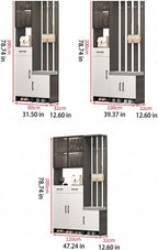 Wall Room Divider with Storage, 78.7" Tall Entryway Hall Tree Room Partition with Shoe Cabinet,Freestanding Wood Privacy Screen with Coat Rack, Bench & Glass Display(White+Left Side,80cm/31.5in)