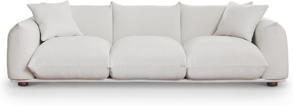 100" Boucle Sofa Couch for Living Room, Cream Cloud Couch, Mid Century Modern 3 Seater Upholstered Couch, Nordic Minimalist Comfy Sofa, Solid Wood Frame Living Room Furniture