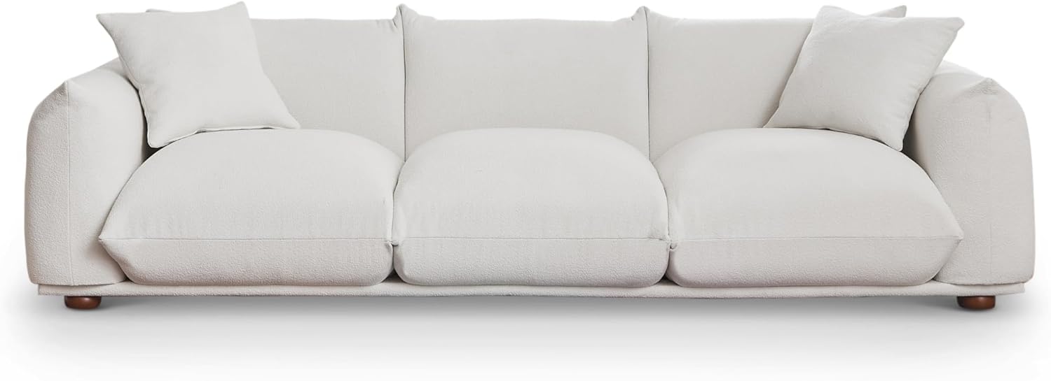 100" Boucle Sofa Couch for Living Room, Cream Cloud Couch, Mid Century Modern 3 Seater Upholstered Couch, Nordic Minimalist Comfy Sofa, Solid Wood Frame Living Room Furniture