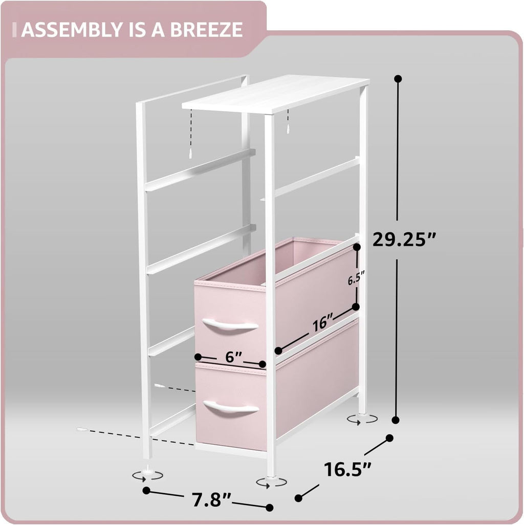Sorbus Kids Narrow Dresser with 4 Drawers - Vertical Slim Storage Chest of Drawers with Steel Frame, Wood Top & Easy Pull Fabric Bins for Small Spaces, Closets, Bedroom, Bathroom & Laundry