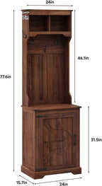 Maupvit Farmhouse Narrow Coat Rack with Shoe Storage, 6 Shoe Cubbies & 4 Coat Hooks, Hall Tree with Shoe Storage, Entryway Bench with Adjustable Shelves for Hallway, Living Room, Mudroom, Brown