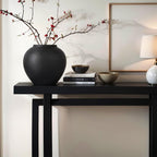 8.3″ Matte Textured Black Ceramic Vase – Modern Rustic Decorative Vase for Pampas Grass, Flowers & Greenery – Small Round Table Centerpiece for Living Room, Entryway, Shelf Decor