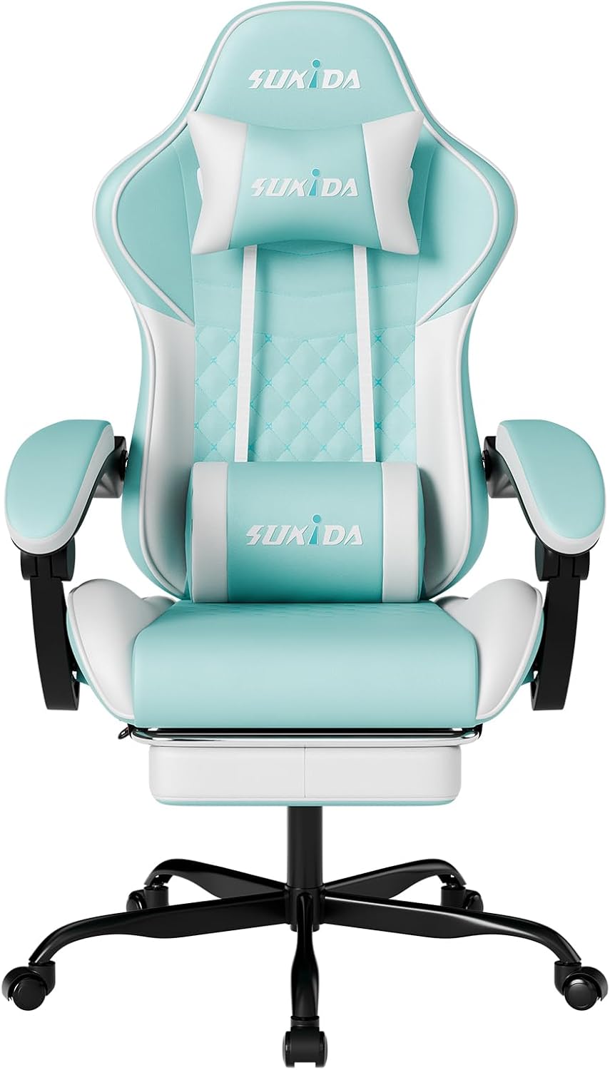 Ergonomic Video Gamer Chairs Gaming Computer Chair Gamer Chairs for Adults Massage Lumbar Support Swivel Height Adjustable Headrest Backrest