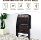 Tangkula Foldable Patio Wicker Dining Chairs Set of 4, Portable High Back Outdoor Wicker Chair with 5-Level Adjustable Backrest, No Assembly Reclining Chairs for Porch Deck Garden Balcony (4)