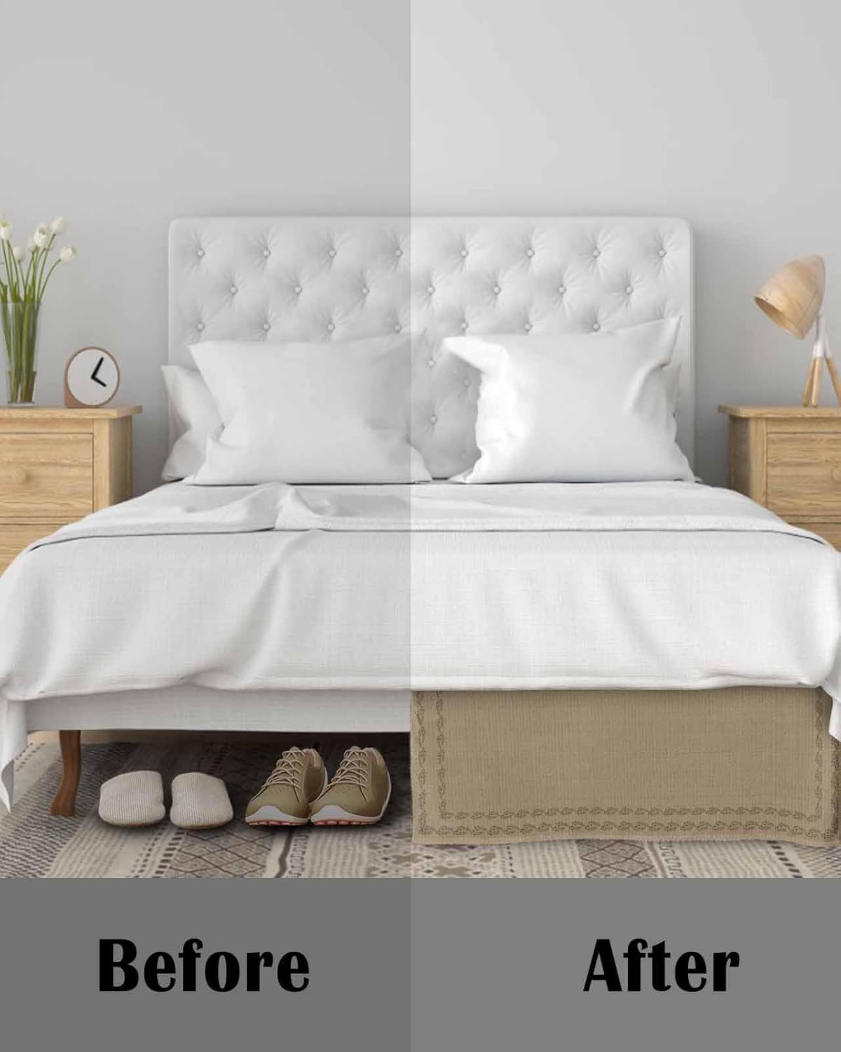 Bed Skirts Queen Size 16 Inch Tailored Drop Beige Textured Woven Pattern Wrap Around Bed Skirt with Split Corners Hotel Quality Bedskirt Solid Color Dust Ruffle for Queen Bed Skirt Bedroom Decor