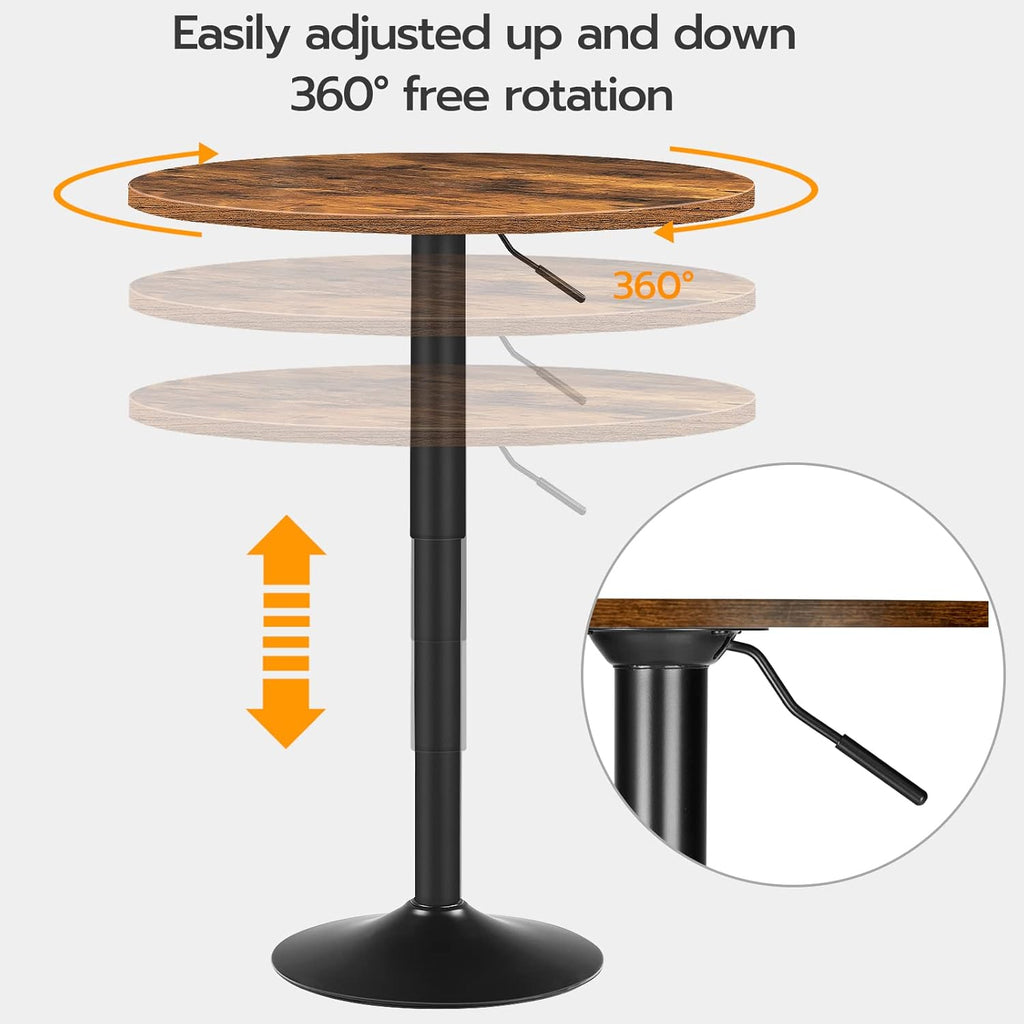 HOOBRO Bar Table, Height-Adjustable Round Pub Table 27-35.4 Inches with Sturdy Base, Modern Style, Easy to Assemble, Suitable for Small Space, Rustic and Black BF58BT01G1