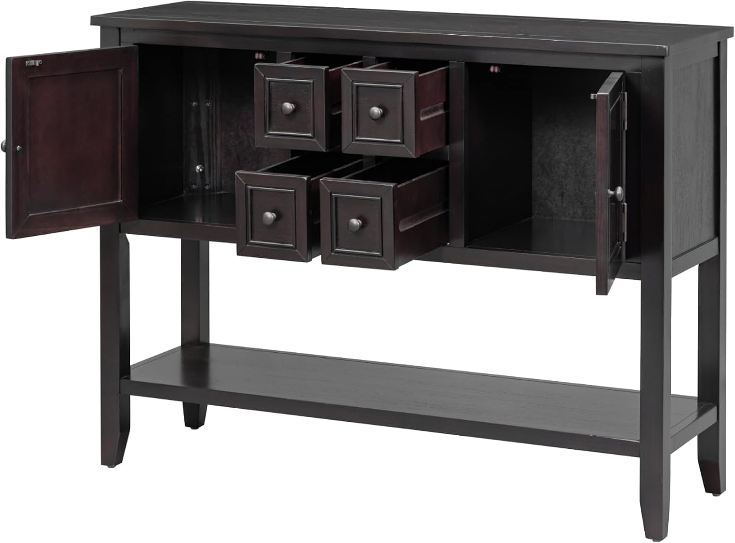 Knocbel Vintage Wood Console Table Buffet Sideboard with 4 Storage Drawers, 2 Cabinets & Bottom Shelf, Entryway Hallway Foyer Table Cupboard Coffee Bar Cabinet (Espresso 44.5")
