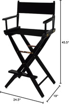 Casual Home American Trails Extra-Wide Premium Directors Chair 30" H Bar Height Black Frame Black Canvas