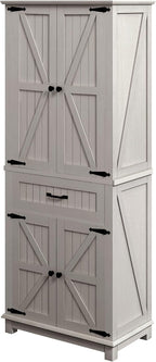 DWVO 72" Tall Farmhouse Pantry Cabinet, Kitchen Storage Pantry with Barn Doors & Drawer, Versatile Organizer with Adjustable Shelves, Rustic Cupboard for Dining Room, Living Room, White Oak