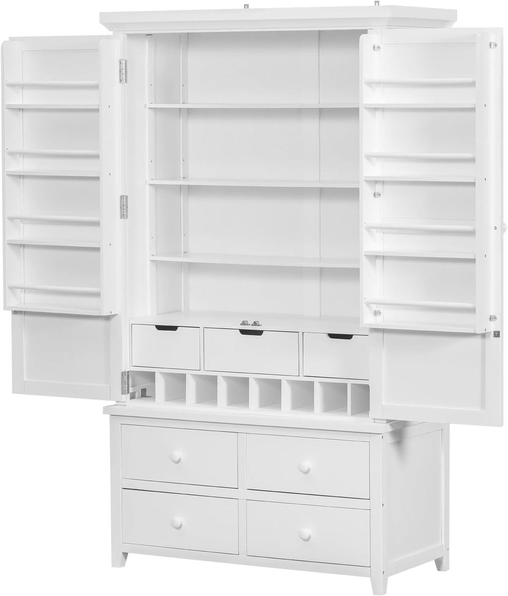 Mirightone 71'' Kitchen Pantry Storage Cabinet, Freestanding Cupboard with 7 Drawers and 3 Adjustable Shelves, Hutch Bar Cabinet with 8 Door Shelves for Kitchen, Living Room, Dining Room, White