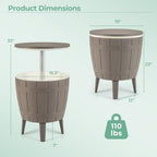 Giantex Cooler Side Table Outdoor, 10 Gallon Ice Cooler with Drainage Plug, Adjustable Height, 3-in-1 Cocktail Patio Par Table for Beer Wine Storage, Deck Pool Backyard Party, Taupe (Wood-Style)