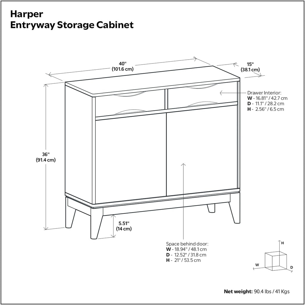 SIMPLIHOME Harper Storage Cabinet - 40 inch Wide Solid Wood Entryway Cabinet in Teak Brown, Mid-Century Modern Accent Storage for Living Room or Hallway with 2 Drawers and Adjustable Shelves
