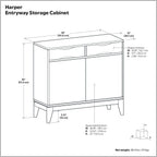 SIMPLIHOME Harper Storage Cabinet - 40 inch Wide Solid Wood Entryway Cabinet in Teak Brown, Mid-Century Modern Accent Storage for Living Room or Hallway with 2 Drawers and Adjustable Shelves