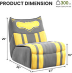 Kids Sofa Chair, Superhero-Inspired Gaming Lounge Seat with High-Density Foam, A Soft Fabric Modular Chair for Playroom, Bedroom, Reading Corner, Grey with Yellow Accents