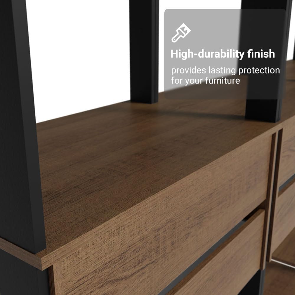 Madesa Kitchen Pantry Storage Rack with 6 Drawers and Hanging Spaces 82" L Multiuse Modular Cabinet for Kitchen Organization (Black/Brown)