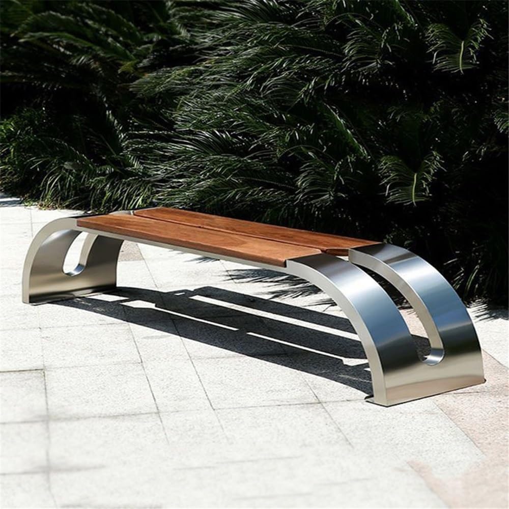 Garden Zigzag Stainless Steel Wooden Seat Plate Outdoor Bench Patio Seat(Small)