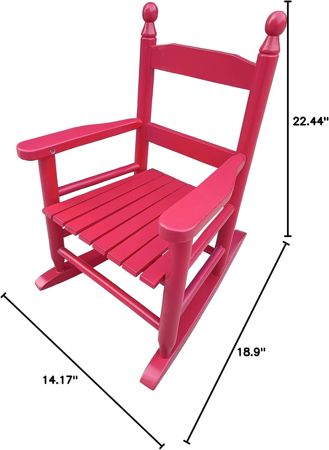Kids Rocking Chair Rose Red: Solid Poplar Wood Construction with Slatted Back Rest - 110 LB Weight Limit for Children Indoor Outdoor Use on Balcony & Porch