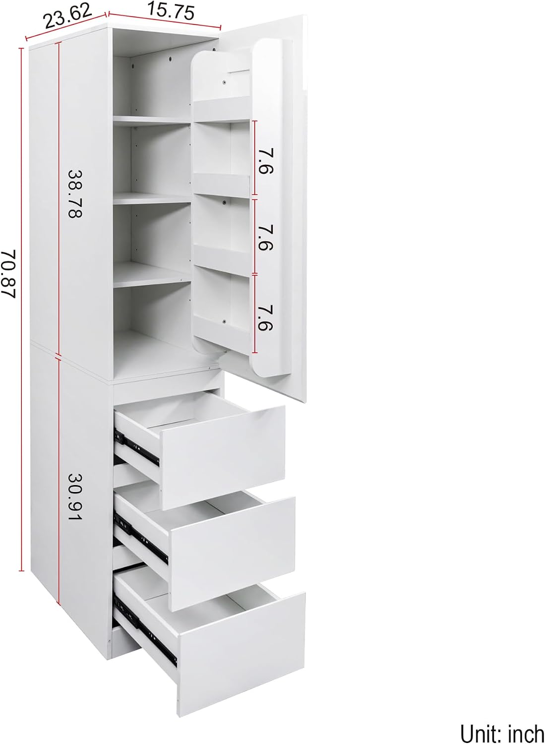 LUMISOL Modern Kitchen Pantry Cabinet with 3 Drawers, Buffet Cupboards Sideboard with 4 Door Shelves, Kitchen Hutch for Living Room Dining Room, White