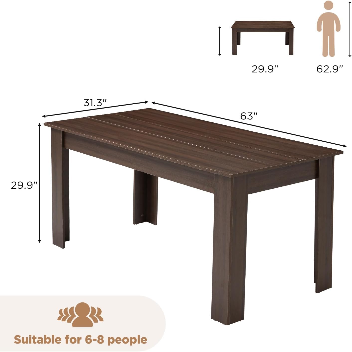 AVAWING Wooden Kitchen Table for 4, Dining Table for 6-8 People, Large Farmhouse Rectangular Tables, Wood Desk with L Shaped Legs, Home Furniture Kitchen & Dining Room Table, Brown/Black