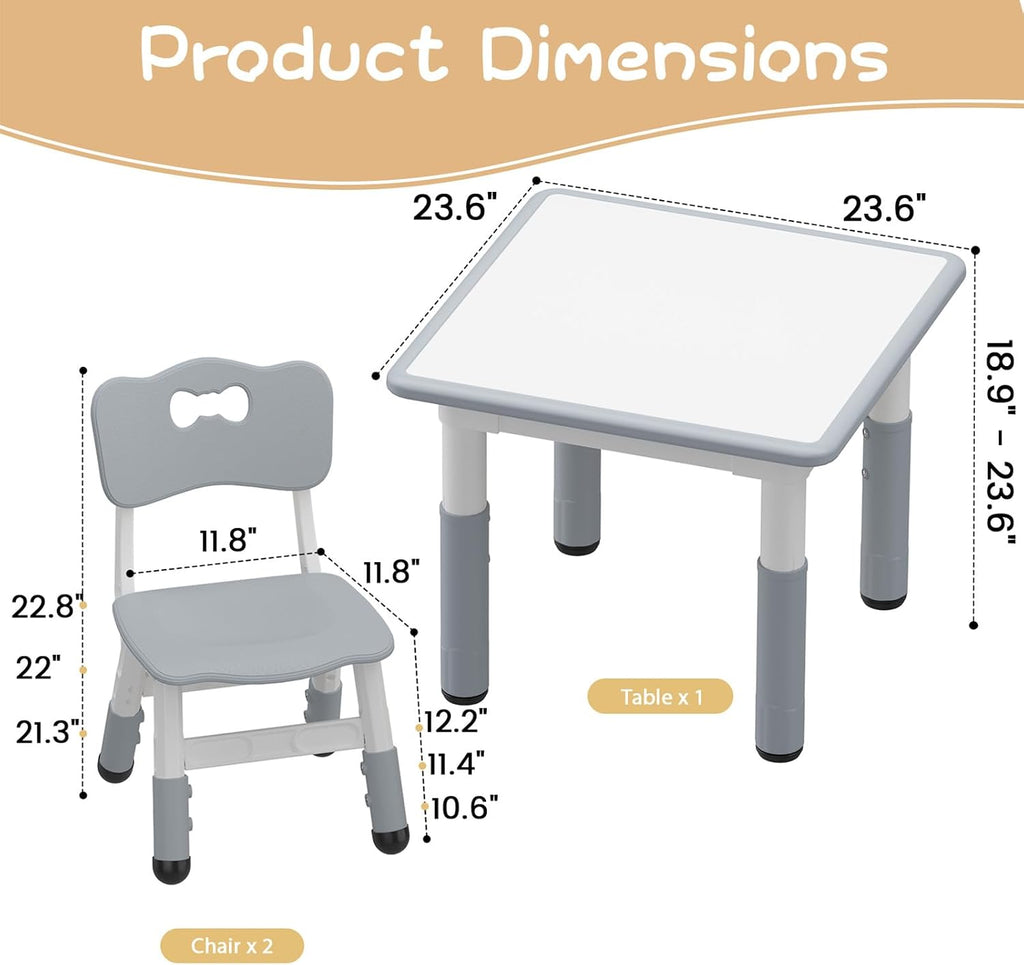 GAOMON Kids Table and 2 Chairs Set with Graffiti Desktop, Height Adjustable Toddler Table and Chairs Set for Reading, Drawing, Playing, Eating