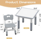 GAOMON Kids Table and 2 Chairs Set with Graffiti Desktop, Height Adjustable Toddler Table and Chairs Set for Reading, Drawing, Playing, Eating