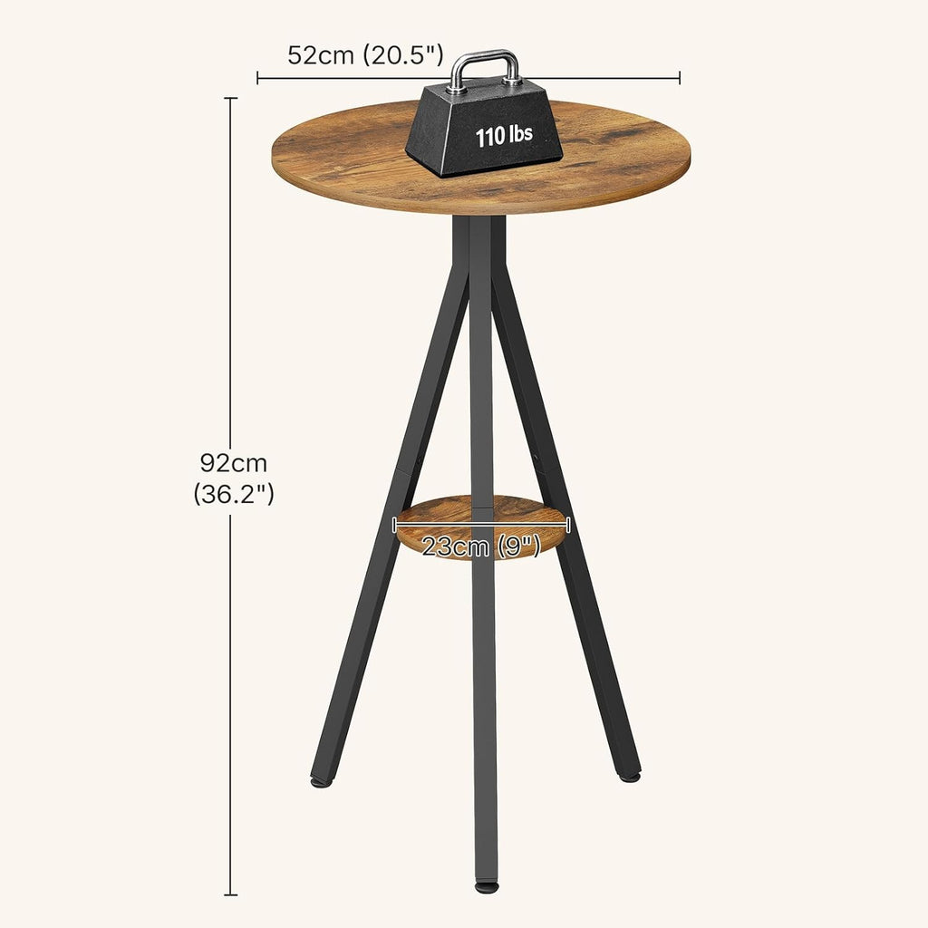 YATINEY Bar Table, 2-Tier Round Pub Table, Counter Height Cocktail Table for Small Spaces, Dining Room, Cafe, Pub, Rustic Brown and Black BT12BR