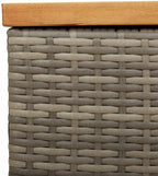 Poly Rattan Patio Storage Box Gray with Acacia Wood Top, 43.3"x19.7"x21.3" Outdoor Bench Seat for Cushions and Blankets