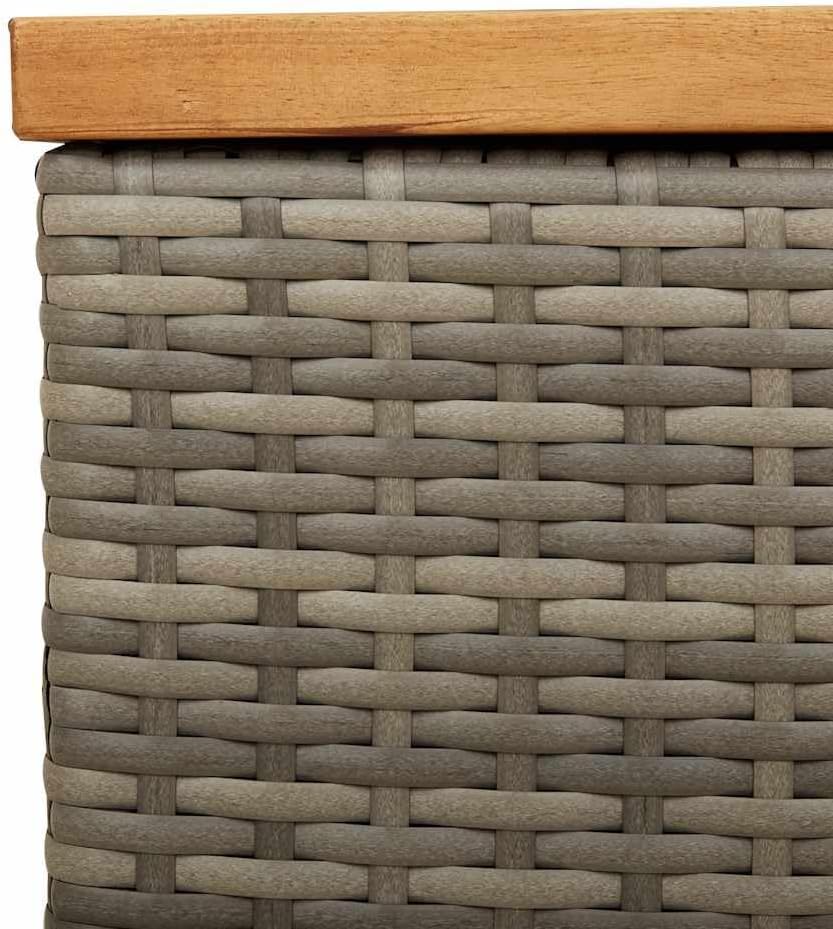 Outdoor Storage Bench with Acacia Wood Top, 43.3x19.7x21.3 Inch Poly Rattan Storage Box for Patio, Gray Garden Box with Water-Resistant Bag and Gas Spring Lid