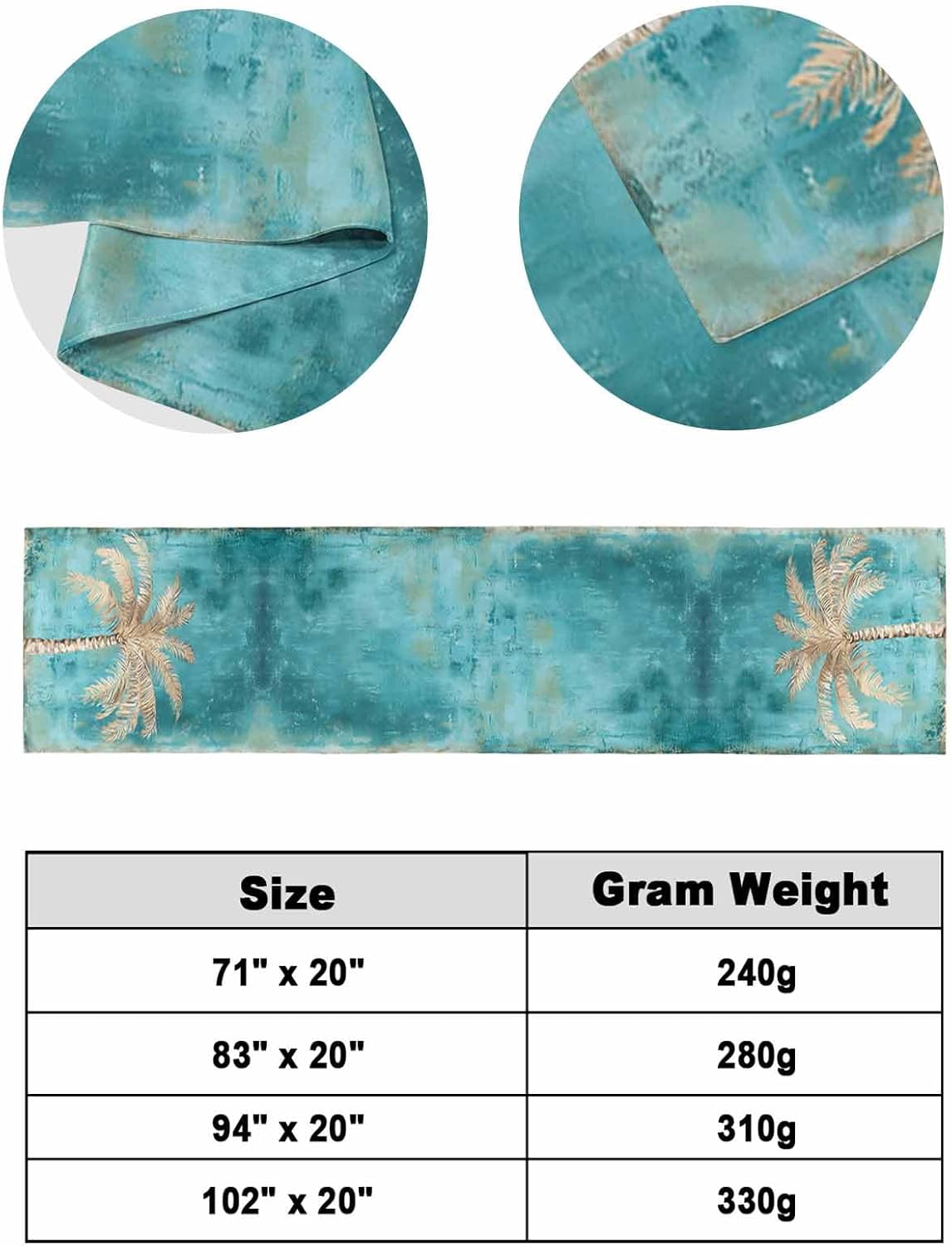 Coastal Beach Tree Bed Runner Scarf King Size, Vintage Teal Brown Tropical Palm Tree Luxury Bed Throw Runners & Scarves for Twin Full Queen King Foot of Beds, Bedroom Decoration, 94"x20"