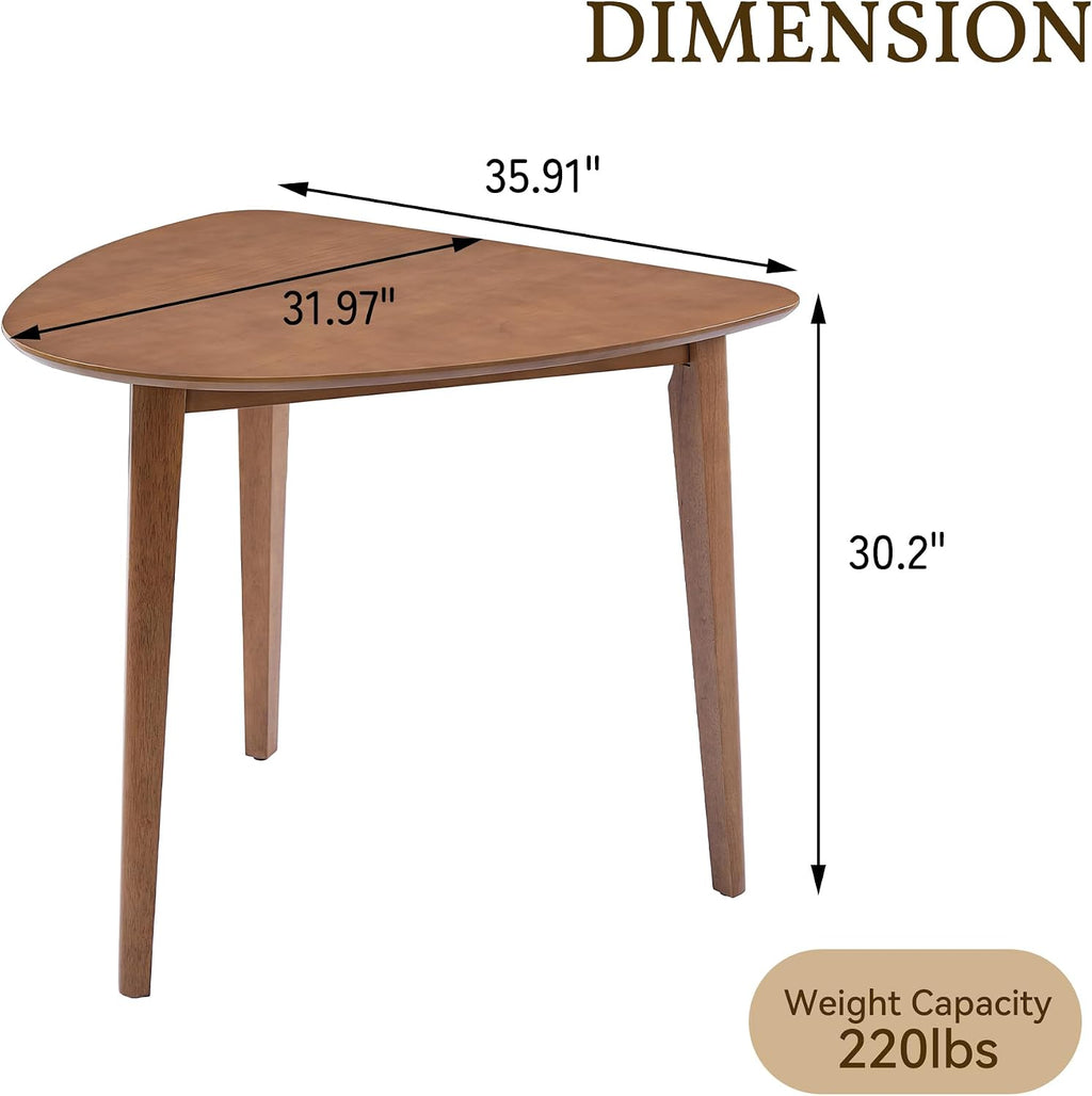 Merax Modern Triangular Side Table, Space-Saving 36 inch Wood Accent Table for Living Room, Bedroom, Solid Rubber Wood & MDF, Light Brown