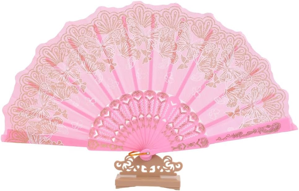 Butterfly Vintage Folding Fan Chinese Hand Fan Pink Cherry Blossom Dance Fan 24 cm for Hanfu Qipao Photo Props Stage Performance