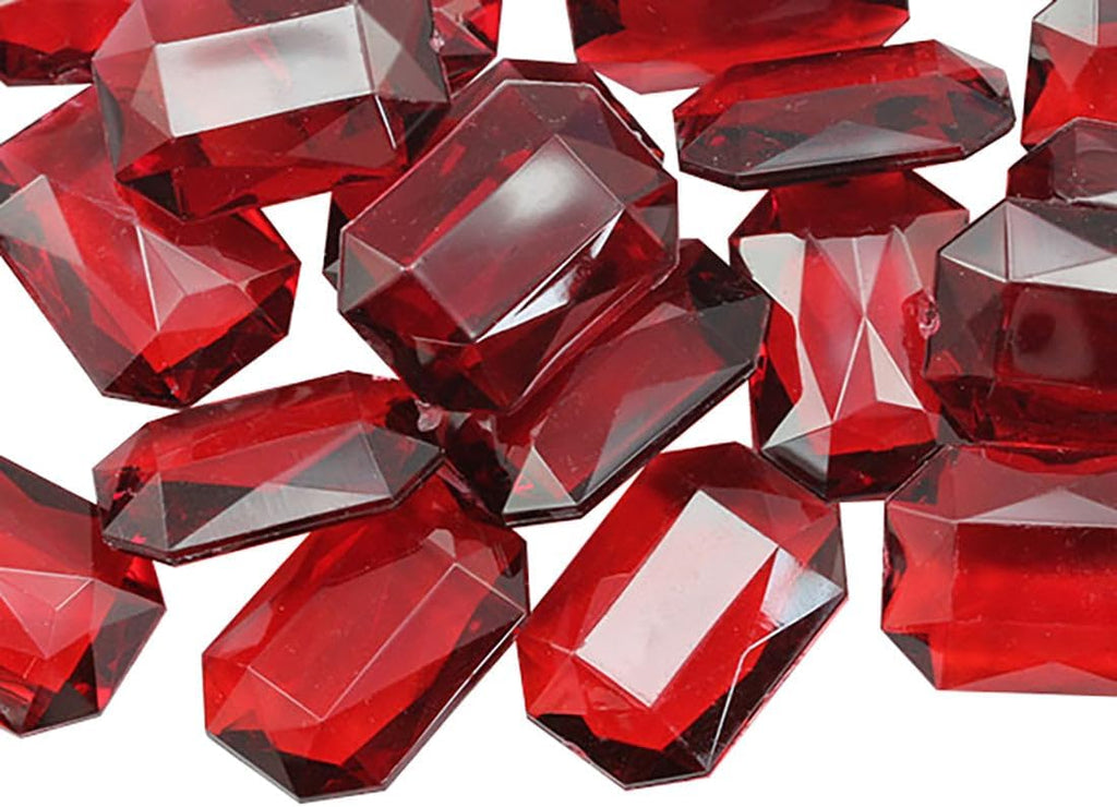 Allstarco 25x18mm Red CH17 Octagon Acrylic Pirate Treasure Gems Plastic Jewels For Party & Games, Table Scatter, Vase Fillers, Wedding Decor Gemstones Favors - 40 Pieces