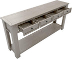 Knocbel Console Table with 4 Storage Drawers and Bottom Shelf, Rustic Distressed Sofa Table for Entryway Hallway Living Room, 63" W x 14" D x 30" H, Gray Wash Color