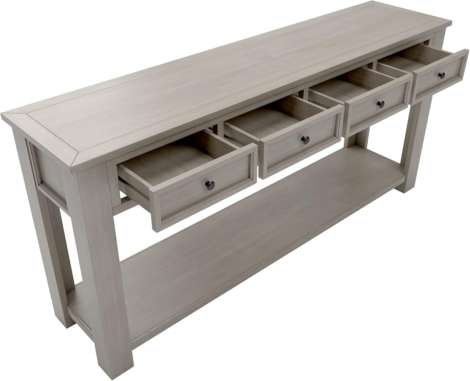 Knocbel Console Table with 4 Storage Drawers and Bottom Shelf, Rustic Distressed Sofa Table for Entryway Hallway Living Room, 63" W x 14" D x 30" H, Gray Wash Color