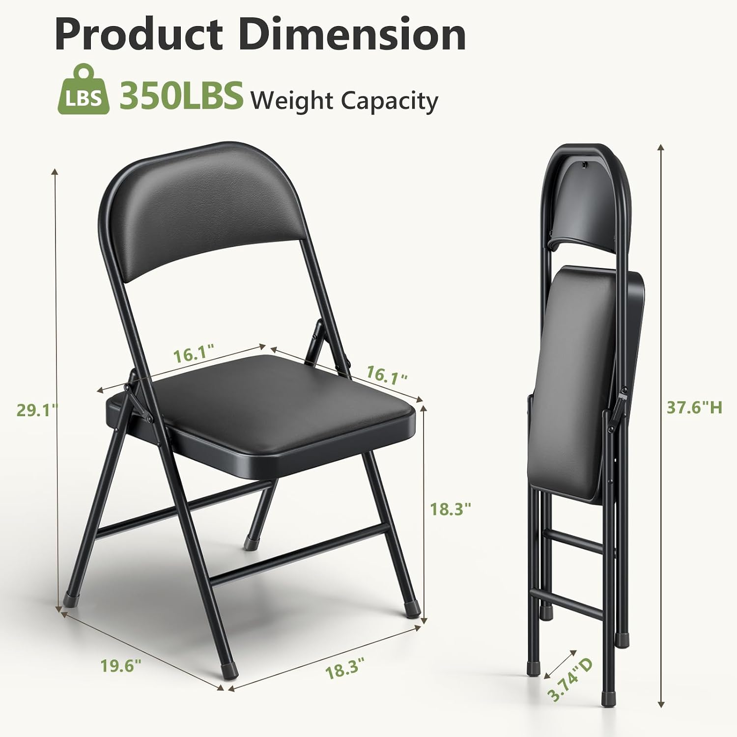 Folding Table and Chairs Set for 4, 36 Inch Foldable Card Table with Carrying Handle & 4 PU Leather Padded Folding Chairs, Portable Indoor Outdoor Dining Table Set for Picnic, Camping, RV, Game Night