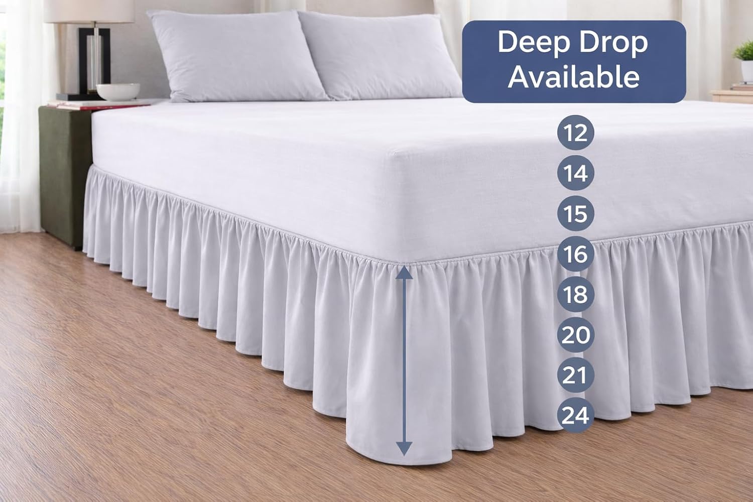 Full XL Ruffle Bed Skirt – 18 Inch Drop Dust Ruffle with Platform, Ultra Soft Microfiber, Wrinkle Fade Shrink Resistant, Easy Fit Hotel Quality Bedskirt Size (54X80) – Light Grey