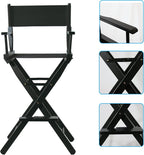 Tall Directors Chair Foldable 46'', Makeup Chair Black for Makeup Artist, 250lbs Capacity Solid Hardwood,Black
