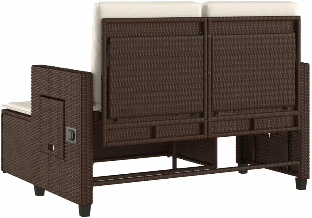 Garden Bench Brown, Cream White,Reclining Garden Bench with Adjustable Armrests & Luxurious Cushions Brown Poly Rattan Outdoor Seating for or Terrace Patio Furniture