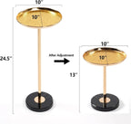 Martini Table Adjustable Drink Table, Small Round Side Table with Natural Marble Pedestal Base, Gold Accent Table for Living Room Sofa Couch, Art Deco End Table for Small Spaces