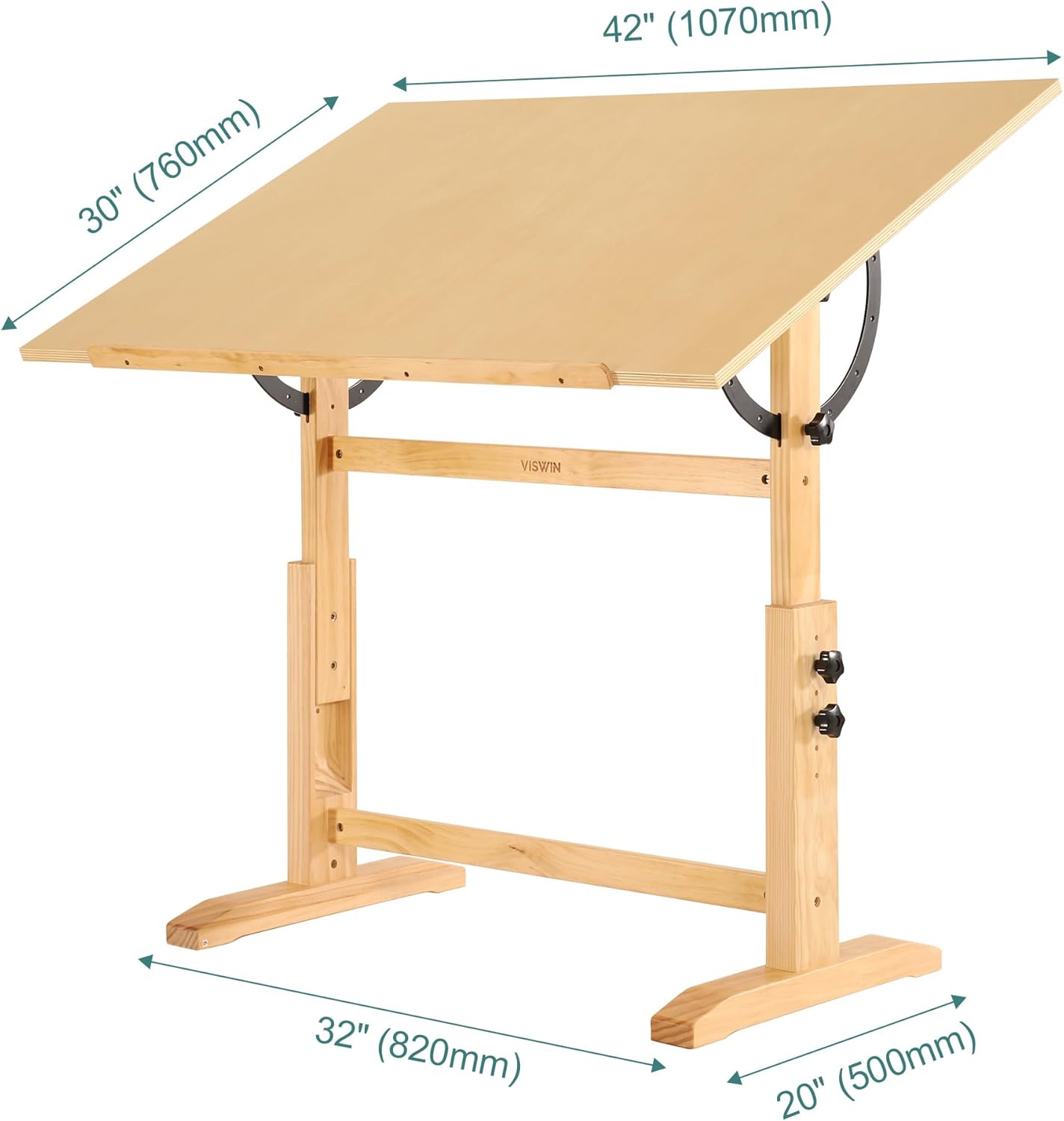 VISWIN Wood Drafting Table for Adults, 30" X 42" Extra-Large Drawing Table with Adjustable Height & Angle for Art Studio, Solid Pine Wood Artist Desk for Drawing, Drafting, Writing, Reading