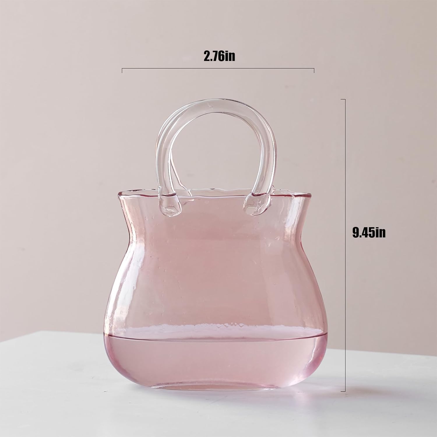 Glass Vase with Elegant Purse Design, Hand Purse vase with Fish Bowl, Unique Flower Vase with Handle and Bubbles - for Home Decor/Office/Garden/Wedding Decor/Enterpiece/Events (Purse Pink A)