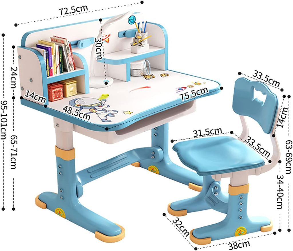 Kids Desk and Chair Set, Height Adjustable Sturdy, Kids Art Desk, Kids Study Desk and Chair Set for Boys, Home School, Drafting Desk, Ergonomic Childrens Storage Drawer (Blue)