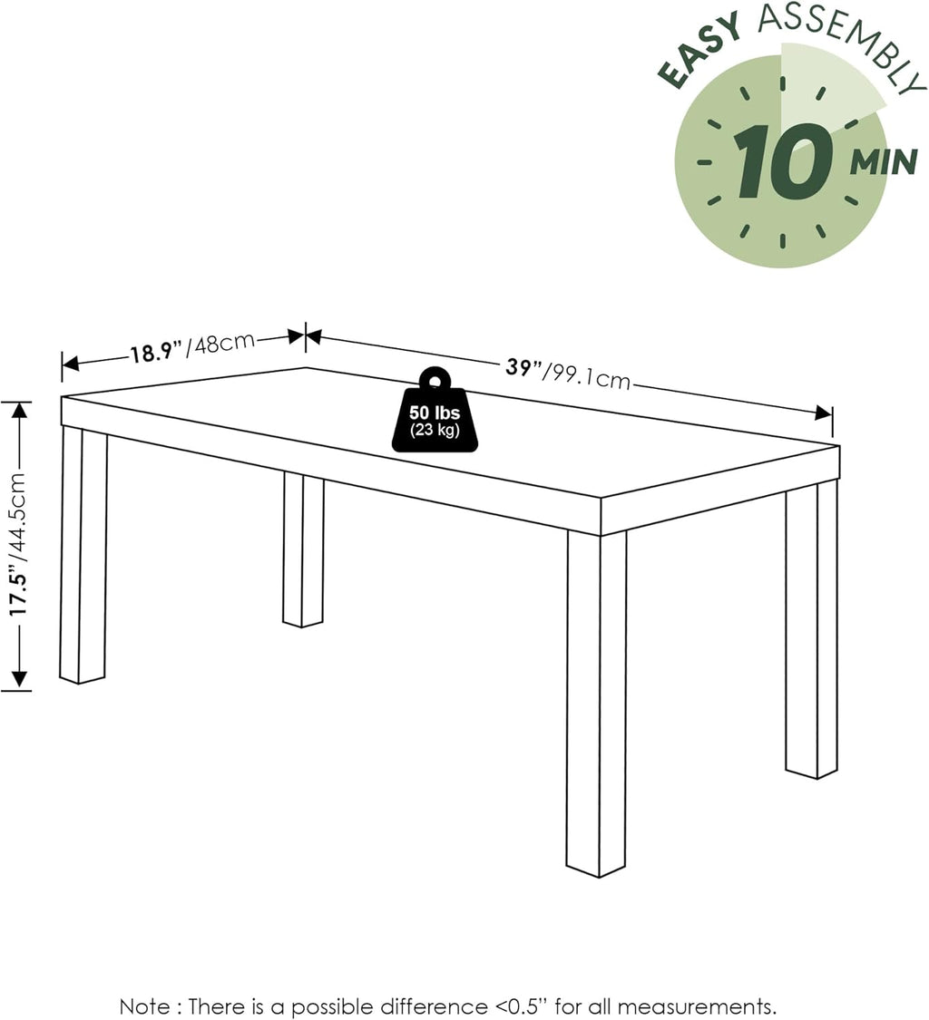 Furinno Classic Living Room Table Set of 3, Modern Rectangle Coffee Table with 2 Square Side Tables, End Tables, 1.8 Inch Thick Tabletop for Living Room, Home Office, Amber Pine