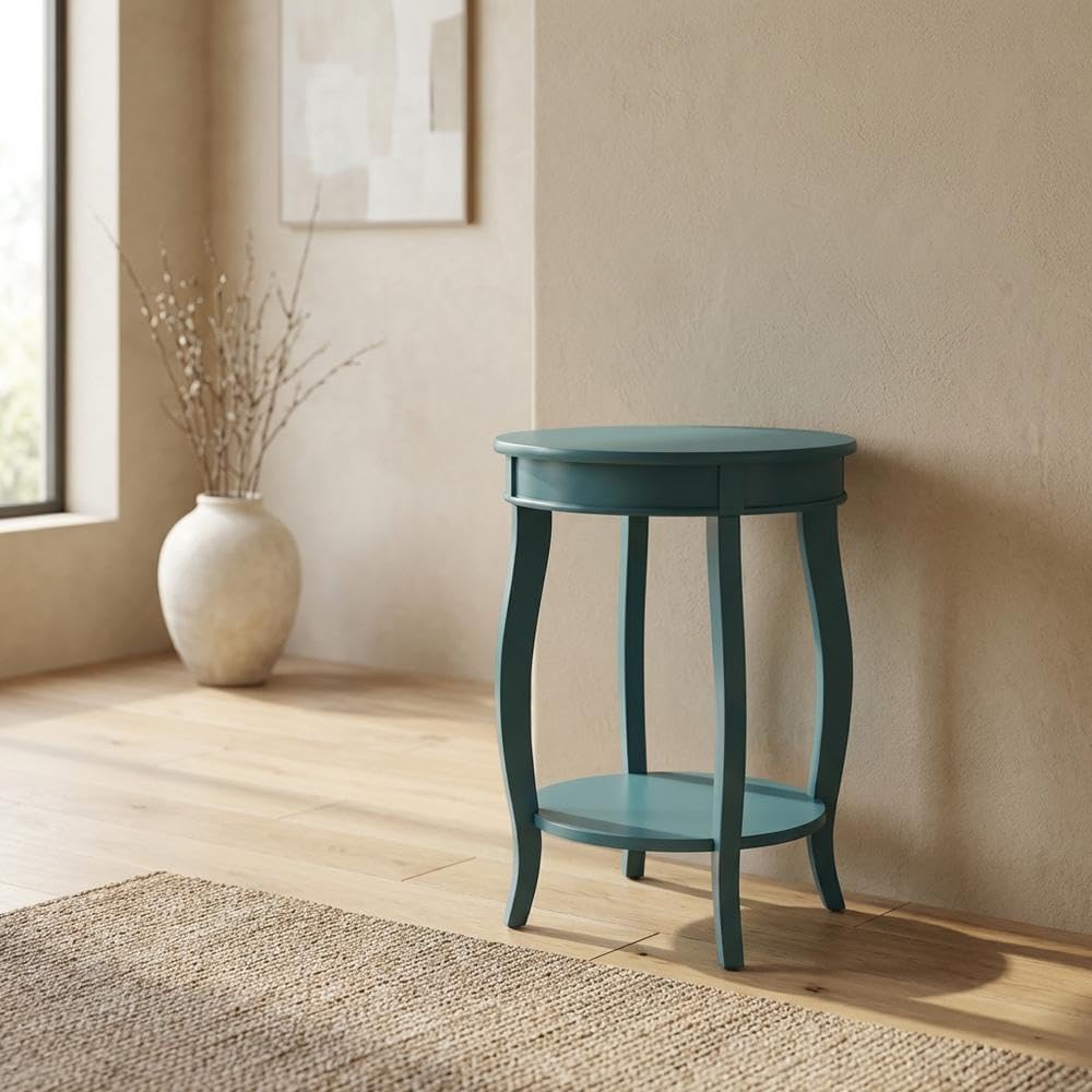 Furnifact Teal, Accent Side Table, Wood Engineered Wood Construction, Durable Home Design, Warm Stylish Finish, Quality Build for Home