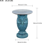 Luxury Owl Side Table, Blue Faux Marble Top Accent End Table, Decorative Animal Sculpture Furniture for Living Room, Bedroom, Entryway Home Decor