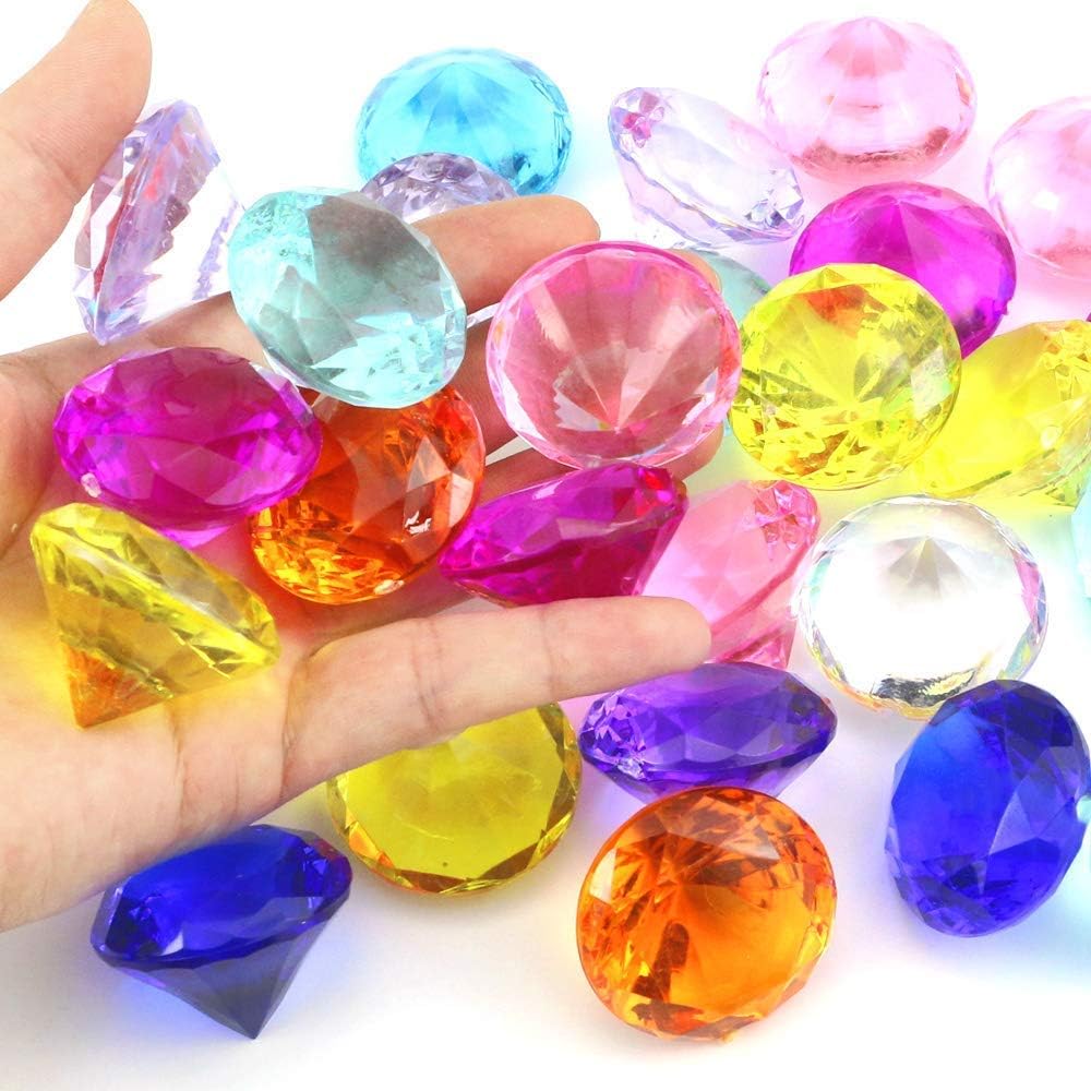 50 PCS Acrylic Crystal 20mm Round Diamond Crystals Treasure, Chest Hunt Party,Vase Fillers, Event, Wedding, Birthday Decoration Favor