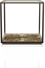 24/7 Shop at Home Aureum Modern 24-inch 1-Shelf Glass Top End Table with Sunburst Bottom Panel, Metal Frame for Living Room, Office, Antique Gold & Black