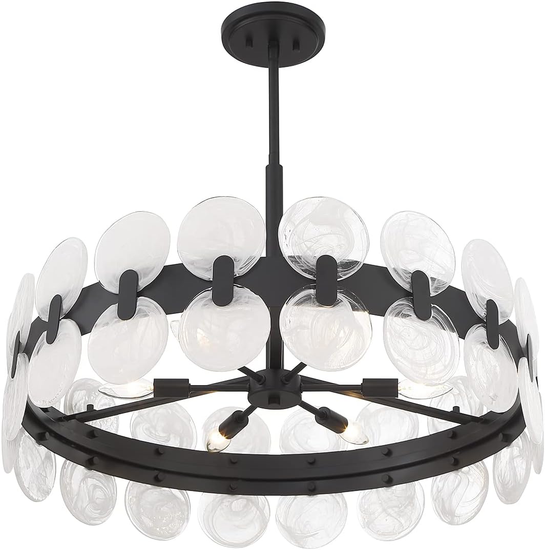 Savoy House 1-3720-6-89 Boca Modern Vintage Strie Piastra Drum Chandelier, 6-Light 360 Total Watts, 18" H x 28" W, Matte Black